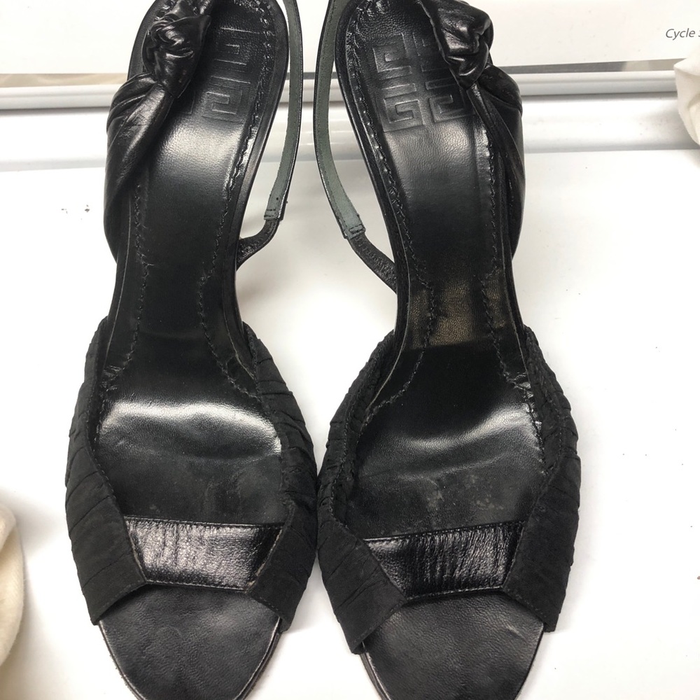 Black leather and fabric dress shoes